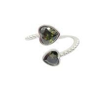 Harfi Women's Double Heart Peridot Heart August Birthstone Adjustable Silver Ring Harfi Silver One Size