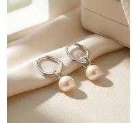 Harfi Women's Elegant Sterling Silver Basket Weave Hoop Earrings with Freshwater Pearl Charm Harfi Silver One Size