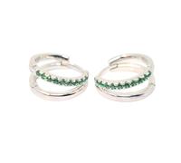 Harfi Women's Emerald May Birthstone Double Hoop Small Huggie Earrings in Silver Harfi Silver One Size