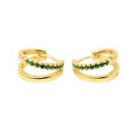 Harfi Women's Emerald May Birthstone Double Hoop Small Huggie Gold Plated Earrings Harfi Gold One Size
