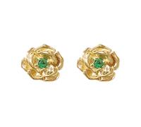 Harfi Women's Emerald May Birthstone Hawthorn Birthflower Gold Plated Stud Earrings Harfi Gold One Size