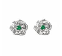 Harfi Women's Emerald May Birthstone Hawthorn Birthflower Stud Earrings in Silver Harfi Silver One Size