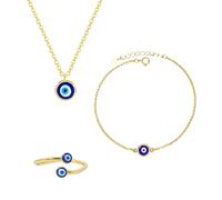 Harfi Women's Evil Eye Gold Plated Necklace Bracelet & Ring Gift Set For Her Harfi Gold One Size