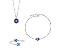 Harfi Women's Evil Eye Sterling Silver Necklace Bracelet & Ring Gift Set For Her in Gold Harfi Gold One Size