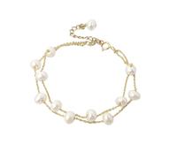 Harfi Women's Freshwater Pearl Double Chain Wedding Bracelet Gift in Gold Harfi Gold One Size