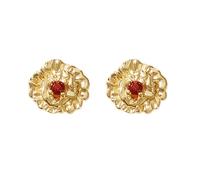 Harfi Women's Garnet January Birthstone Carnation Birthflower Stud Earrings in Gold Harfi Gold One Size