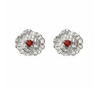 Harfi Women's Garnet January Birthstone Carnation Birthflower Stud Earrings in Silver Harfi Silver One Size
