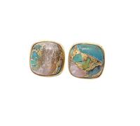 Harfi Women's Gold Plated Opal & Turquoise Gold Plated Gemstone Stud Earrings in Pink Harfi Pink One Size
