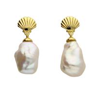 Harfi Women's Gold Plated Shell Stud With Natural Keshi Pearl Drop Modern Earrings Harfi Gold One Size