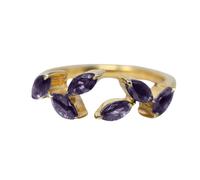 Harfi Women's Gold Vermeil Open Leaf Ring with Amethyst Gemstones Harfi Gold One Size