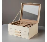 Harfi Women's Luxury White 3-Tier PU Leather Jewellery Organizer Box Multi-Functional Jewellery Storage Solution Harfi White