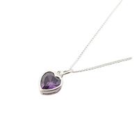 Harfi Women's Mini Heart Silver Amethyst February Birthstone Necklace in Purple | Size: 18 inches Harfi Purple 18 inches
