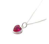 Harfi Women's Mini Heart Silver Ruby July Birthstone Necklace in Pink | Size: 18 inches Harfi Pink 18 inches