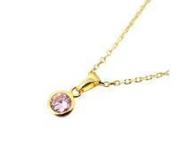 Harfi Women's Mini Round Rose Quartz October Birthstone Pendant Necklace in Pink | Size: 18 inches Harfi Pink 18 inches