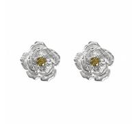 Harfi Women's Peridot August Birthstone Poppy Birthflower Stud Earrings in Silver Harfi Silver One Size