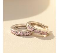 Harfi Women's Pink Tourmaline October Birthstone Small Silver Huggies Harfi Pink One Size