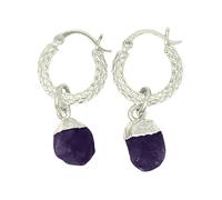 Harfi Women's Raw Amethyst February Birthstone Huggie Hoops Sterling Silver Gemstone Earrings Harfi Silver One Size