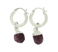 Harfi Women's Raw Garnet January Birthstone Huggie Hoops Sterling Silver Gemstone Earrings Harfi Silver One Size