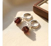 Harfi Women's Raw Garnet January Birthstone Sterling Silver Huggies in Dark Red Harfi Dark Red One Size