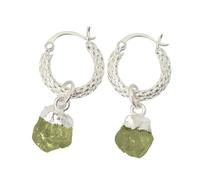Harfi Women's Raw Peridot August Birthstone Huggie Hoops Sterling Silver Gemstone Earrings Harfi Silver One Size