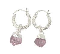Harfi Women's Raw Rose Quartz October Birthstone Huggie Hoops Sterling Silver Gemstone Earrings Harfi Silver One Size