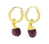 Harfi Women's Raw Ruby July Birthstone Huggie Hoops Gold Vermeil Plated Gemstone Earrings Harfi Gold One Size