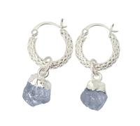 Harfi Women's Raw Sapphire September Birthstone Huggie Hoops Sterling Silver Gemstone Earrings Harfi Silver One Size