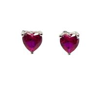 Harfi Women's Ruby Heart Sterling Silver Stud Gemstone Earrings Harfi Silver One Size