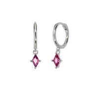 Harfi Women's Ruby July Birthstone Silver Delicate Dangle Hoops in Pink Harfi Pink One Size