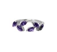 Harfi Women's Sterling Silver Open Leaf Ring with Amethyst Gemstones Harfi Silver One Size