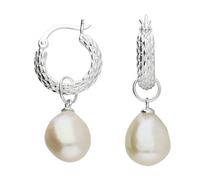 Harfi Women's Unique Misshapen Sterling Silver Hoop Earrings with Synthetic Pearl Charm Harfi Silver One Size