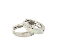 Harfi Women's White Opal Tapered Sterling Silver Huggie Hoop Earrings Harfi Silver One Size