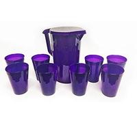 Harfield 1.1 Litre Purple Sparkle Jug & 8 x 200ml Cups Tumblers Reusable Virtually Unbreakable Polycarbonate Plastic