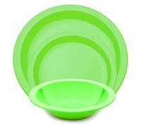 Harfield 3 Piece Tableware Set Dining Plates & Bowl Virtually Unbreakable Reusable Polycarbonate (Lime Green)