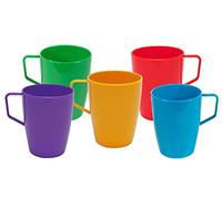 Harfield Beakers Mugs with Handle 280ml Set of 5 Multicoloured Polycarbonate Coffee Tea Cups Reusable Virtually Unbreakable