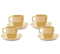 Harfield Beige Tea Cups & Saucers 8 Piece Set Virtually Unbreakable Reusable Polycarbonate x4 Tea Cups x4 Saucers