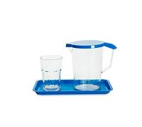 Harfield Blue 750ml Jug & Cup Bedside Locker Set Virtually Unbreakable Polycarbonate Plastic