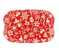 Harfield Christmas Red Print Serving Tray Coffee Tea Festive Platter 32x21cm Wood Effect Ecological