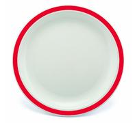 Harfield Duo White Plate with Red Rim 23cm (Pack of 4) Shatterproof Reusable Polycarbonate Plastic Dishwasher Safe