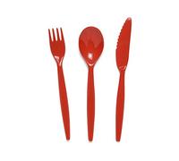 Harfield Polycarbonate Plastic Knife, Fork and Spoon 20cm Red (4 Sets)