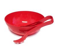 Harfield Red Salad Bowl and Serving Tongs Large Fruit Bowl Virtually Unbreakable Polycarbonate Plastic