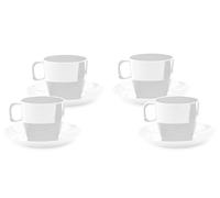 Harfield White Tea Cups & Saucers 8 Piece Set Virtually Unbreakable Reusable Polycarbonate x4 Tea Cups x4 Saucers