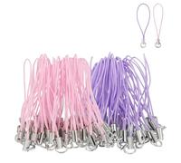 HARFINGTON 100 Pcs Phone Charm Lanyard Strap Kit, 58 mm Split Ring String Charm Lariat Lanyard Hanging Pendant Clasp for Camera USB Drive Keychain DIY Accessories, Pink/Light Purple