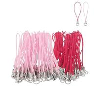 HARFINGTON 100 Pcs Phone Charm Lanyard Strap Kit, 58 mm Split Ring String Charm Lariat Lanyard Hanging Pendant Clasp for Camera USB Drive Keychain DIY Accessories, Pink/Rose Red