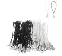 HARFINGTON 100 Pcs Phone Charm Lanyard Strap Kit, 58 mm Split Ring String Charm Lariat Lanyard Hanging Pendant Clasp for Camera USB Drive Keychain DIY Accessories, Black/White