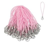 HARFINGTON 100 Pcs Phone Charm Lanyard Strap Kit, 58 mm Split Ring String Charm Lariat Lanyard Hanging Pendant Clasp for Camera USB Drive Keychain DIY Jewelry Accessories, Pink