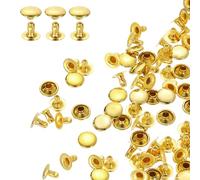 HARFINGTON 100 Sets Single Cap Rivets 8mm Carbon Steel Round Head Snaps Studs Fasteners Tubular Metal Studs for Leather Craft Repairs Decoration, Gold