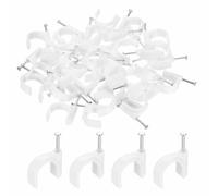 HARFINGTON 100pcs Cable Clips 18mm Half Clamp J-Hook with Nail Circular Single Nail in Cable Wire Clips on Wall for RG6 RG59 CAT6 RJ45 Ethernet Tacks Coax Pex Tubing Pipe Support, White