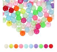 HARFINGTON 100pcs Random Light Color Acrylic Round Beads 6mm Dia 1.9mm Hole Plastic Resin Smooth Balls Loose Bead for Jewelry Making Bracelets Necklace Earrings DIY
