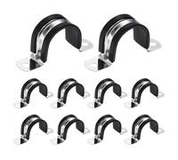 HARFINGTON 10pcs M32 Stainless Steel Rubber Pipe Strap, EPDM Cushioned Cable Clamp U-Tube Strap Clip Plastic Cushioned Insulated Clamp for Automotive Industrial Marine Household
